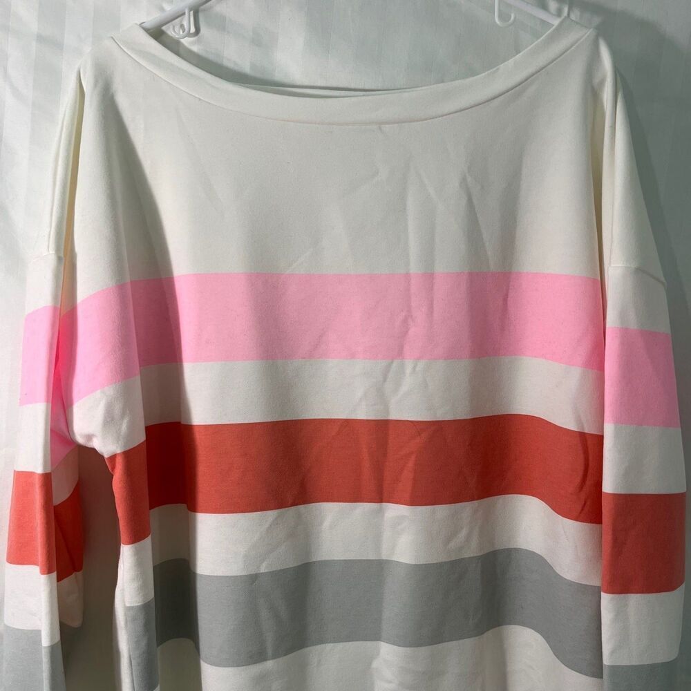 Dew Shoulder Stripe Long Sleeve Sweatshirt Women’s Large White NWOT Lightweight - Picture 4 of 11